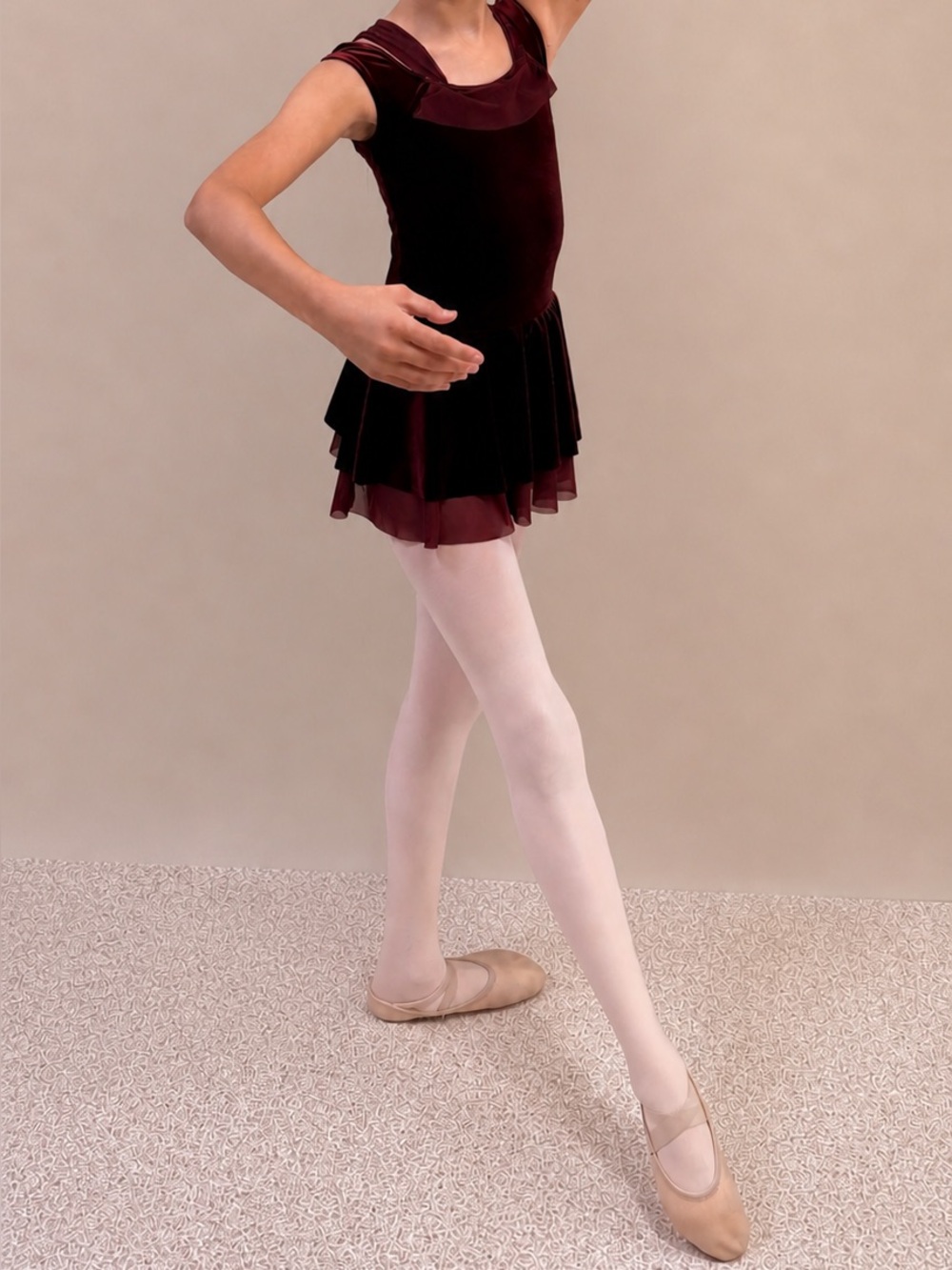 Weissman Girls Burgundy Velvet Dance Leotard with Layered Skirt. IC size.
